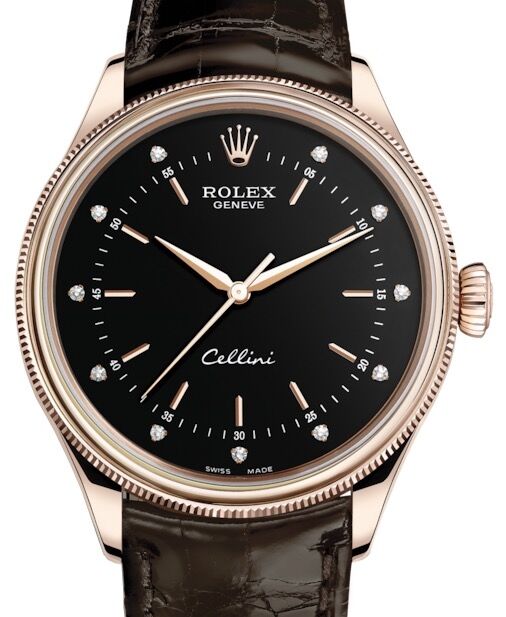 キューティフル　ローズゴールド Rolex Cellini Time Rose Gold Black Diamond Dial Domed & Fluted