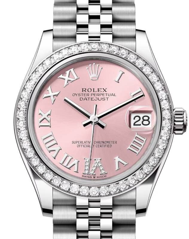 Rolex Datejust 31 White Gold/Steel Pink Roman VI Diamond Dial