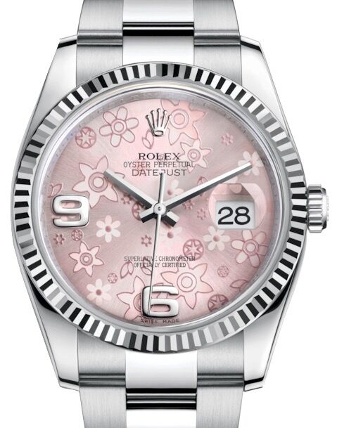 Rolex Datejust 36 White Gold/Steel Pink Floral Motif Arabic Dial