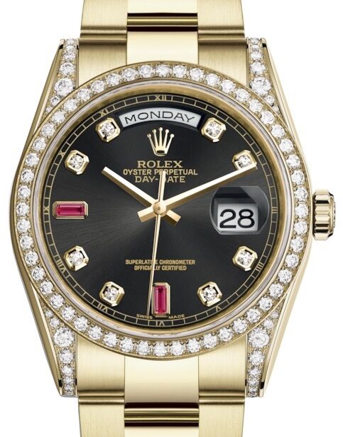 みさりん Rolex Day-Date 36 Yellow Gold Black Diamond & Rubies Dial