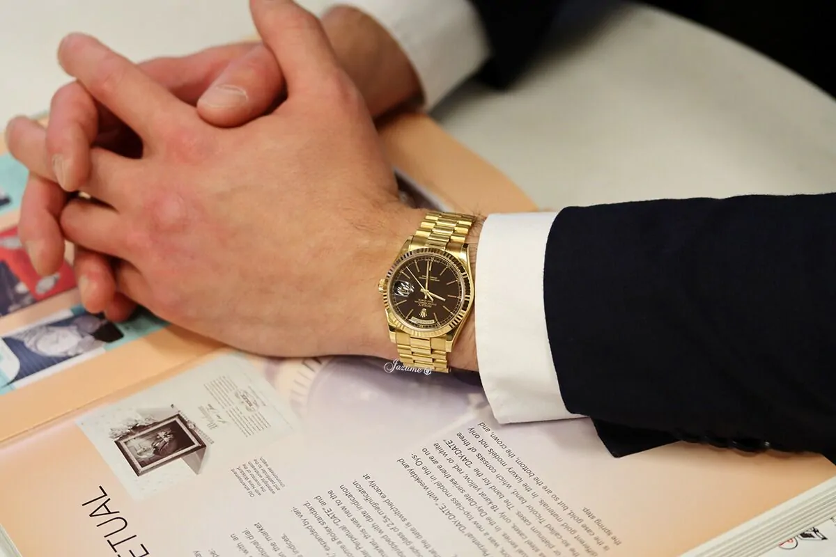 Rolex Day-Date 36 Yellow Gold Black Index Dial 118238 — 2
