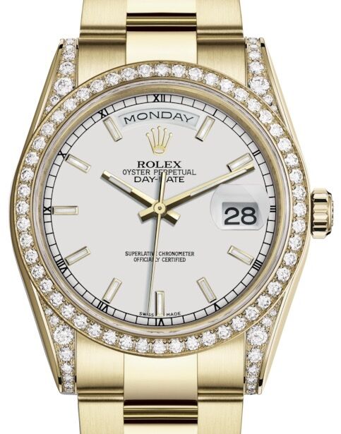 AIR CHECK　3pair set Rolex Day-Date 36 Yellow Gold White Index Dial & Diamond Set Case