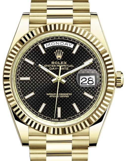 Rolex Day-Date 40 President Yellow Gold Black Diagonal Motif Index