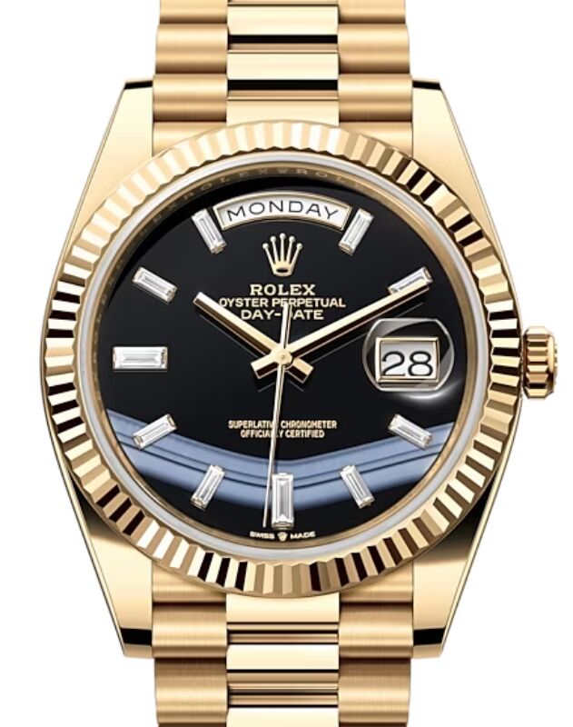 Rolex Day-Date 40 President Yellow Gold Black Onyx Diamond Dial