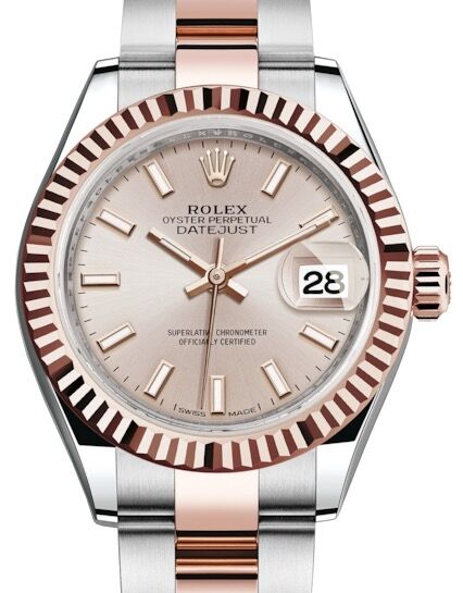 Rolex Datejust 28 279171 Sundust Index Fluted Bezel Rose Gold