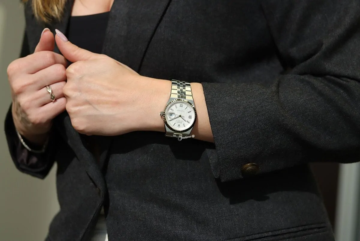 Rolex Land-Dweller 36 White Gold Steel Intense White Honeycomb Motif Dial Fluted Bezel 127234 — 4