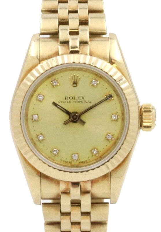 ❋1195❋ Rolex Oyster Perpetual Yellow Gold Champagne Diamond Dial
