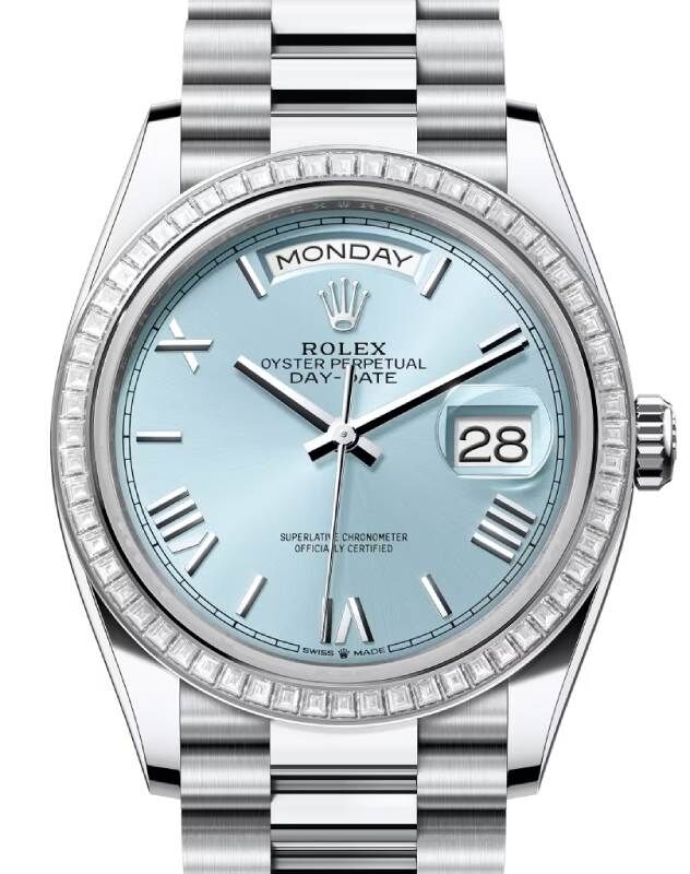 Rolex Day-Date 36 President Platinum Ice Blue Roman Dial Diamond