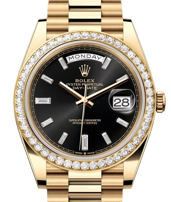 Rolex Day-Date 40 228348RBR Black Set with Diamond Hour Markers
