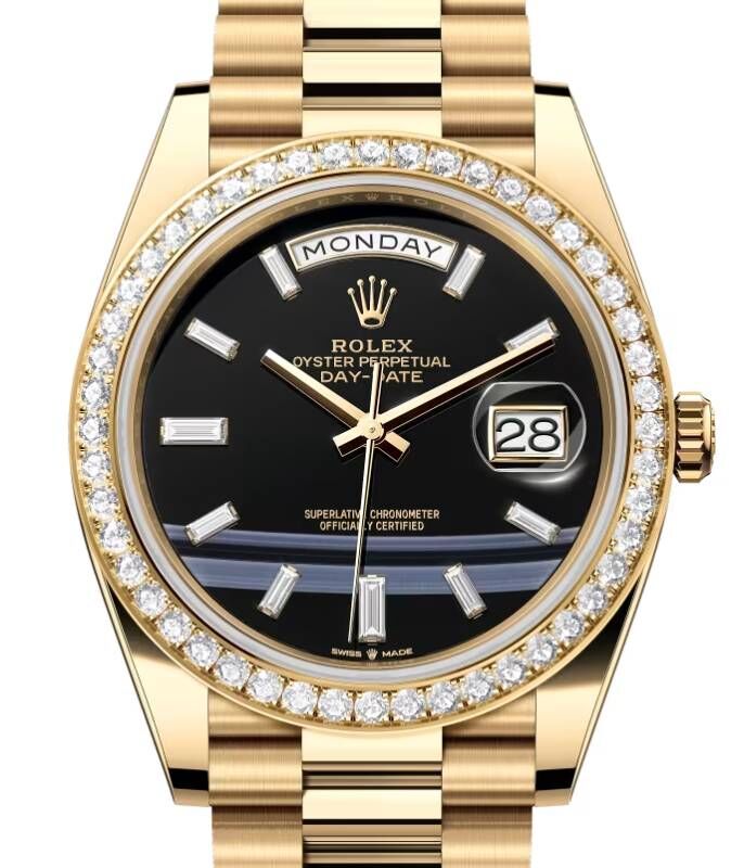 Rolex Day-Date 40 Yellow Gold Black Onyx Diamond Dial & Diamond