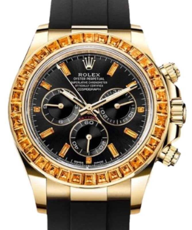 橘★ Rolex Daytona Yellow Gold Orange Sapphire Dial Oysterflex Rubber