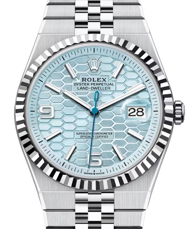 Rolex Land-Dweller 40 Platinum Ice Blue Honeycomb Motif Dial