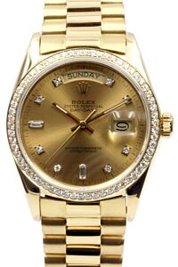 Rolex Day-Date President 18038 Champagne Diamond Bezel 36mm 18k Yellow Gold