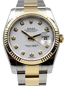 Rolex Datejust 36 116233-WHTDFO White Diamond Fluted Yellow Gold Stainless Steel Oyster