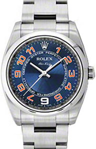 Rolex Oyster Perpetual 34 Stainless Steel Blue / Orange Arabic Dial & Smooth Bezel Oyster Bracelet 114200 