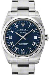 Rolex Oyster Perpetual 34 Stainless Steel Blue Roman Dial & Smooth Bezel Oyster Bracelet 114200