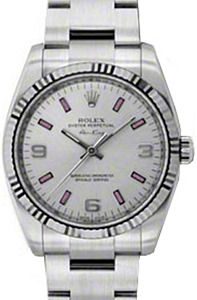 Rolex Air-King 114234-SLVPAFO Silver Pink Arabic / Index Fluted White Gold Bezel Stainless Steel Oyster 