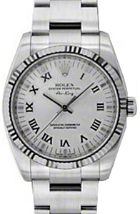 Rolex Air-King 114234-SLVRFO Silver Roman Fluted White Gold Bezel Stainless Steel Oyster 