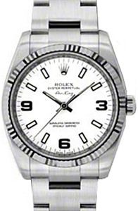 Rolex Air-King 114234-WHTAFO White Black Arabic / Index Fluted White Gold Bezel Stainless Steel Oyster -