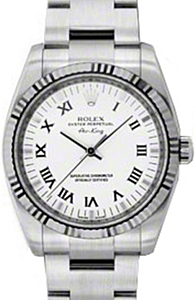 Rolex Air-King 114234-WHTRFO White Roman Fluted White Gold Bezel Stainless Steel Oyster 