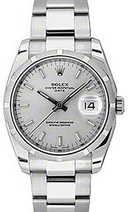Rolex Oyster Perpetual Date 34 Stainless Steel Silver Index Dial & Engine-Turned Bezel Oyster Bracelet 115210