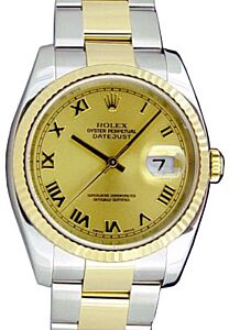 Rolex Datejust 36 116233-GLDRFO Champagne Roman Fluted Yellow Gold Stainless Steel Oyster 