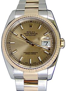 Rolex Datejust 36 116233-GLDSFO Champagne Index Fluted Yellow Gold Stainless Steel Oyster 