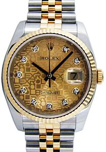 Rolex Datejust 36 116233-GLJDFJ Champagne Jubilee Dial Diamond Fluted Yellow Gold Stainless Steel Jubilee