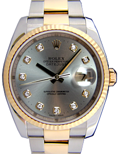 Rolex Datejust 36 116233-GRYDFO Grey Diamond Fluted Yellow Gold Stainless Steel Oyster