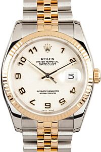 Rolex Datejust 36 116233-IVJAFJ Ivory Arabic Fluted Yellow Gold Stainless Steel Jubilee