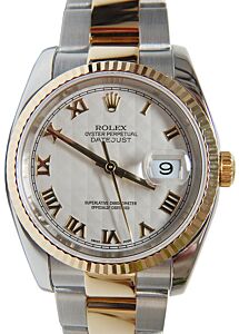 Rolex Datejust 36 116233-IVPRFO Ivory Pyramid Roman Fluted Yellow Gold Stainless Steel Oyster