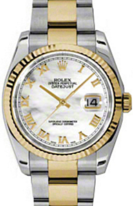 Rolex Datejust 36 116233-MOPRFO White Mother of Pearl Roman Fluted Yellow Gold Stainless Steel Oyster