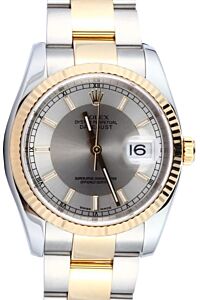 Rolex Datejust 36 116233-STSSFO Steel and Silver Index Fluted Yellow Gold Stainless Steel Oyster 