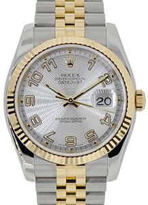 Rolex Datejust 36 116233-SVCAFJ Silver Concentric Arabic Fluted Yellow Gold Stainless Steel Jubilee