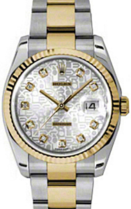 Rolex Datejust 36 116233-SLVDFO Silver Diamond Fluted Yellow Gold Stainless Steel Oyster