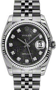 Rolex Datejust 36 116234-BKJDFJ Black Jubilee Dial Diamonds Fluted White Gold Stainless Steel Jubilee