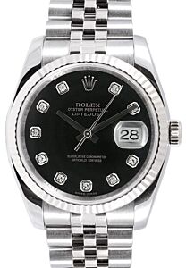 Rolex Datejust 36 116234-BLKDFJ Black Diamond Fluted White Gold Stainless Steel Jubilee - BRAND NEW