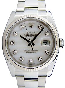 Rolex Datejust 36 116234-MOPDFO White Mother of Pearl Diamond Fluted White Gold Stainless Steel Oyster 