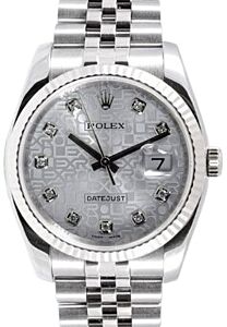 Rolex Datejust 36 116234-SVJDFJ Silver Jubilee Dial Diamond Fluted White Gold Stainless Steel Jubilee