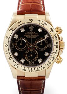 Rolex Daytona 116518-BLKDBR Black Diamond 18k Yellow Gold Brown Leather