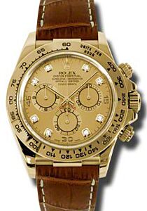 Rolex Daytona 116518-GLDDBR Champagne Diamond Yellow Gold Brown Leather BRAND NEW