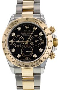 Rolex Daytona 116523 Black Diamond 18k Yellow Gold Stainless Steel 