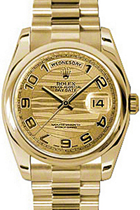Rolex Day-Date 36 118208-GLWADP Champagne Arabic Wave Dial Yellow Gold President - BRAND NEW