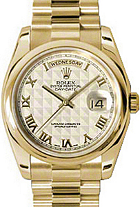 Rolex Day-Date 36 118208-IVPRDP Ivory Roman Pyramid Dial Yellow Gold President - BRAND NEW