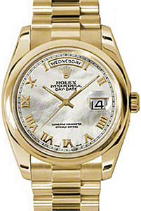 Rolex Day-Date 36 118208-MOPRDP White Mother of Pearl Roman Yellow Gold President - BRAND NEW