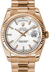 Rolex Day-Date 36 118235-WHTSFP White Index Fluted Rose Gold President