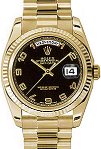 Rolex Day-Date 36 118238-BLKAFP Black Arabic Fluted Yellow Gold President