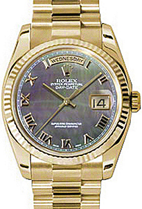 Rolex Day-Date 36 118238-DMOPRFP Dark Mother of Pearl Roman Fluted Yellow Gold President - BRAND NEW