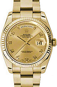 Rolex Day-Date 36 118238-GLDAFO Champagne Arabic Fluted Yellow Gold Oyster