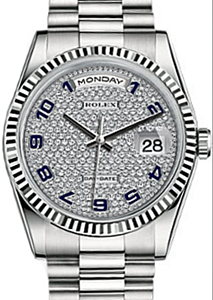 Rolex Day-Date 36 118239-DPVAP Black Enamel Diamond Paved Fluted White Gold President - BRAND NEW